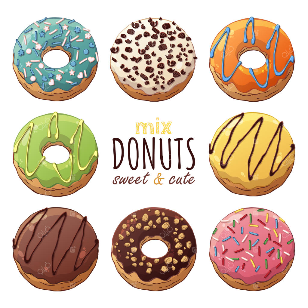 انواع دونات‌های برداری تزئین‌شده با رویه‌های متنوع