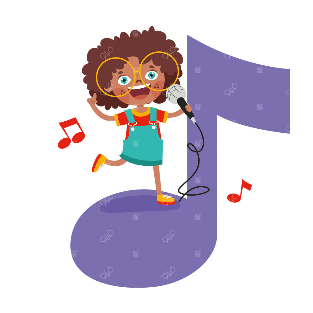 کارتون بامزه کودکی که موسیقی می‌نوازد