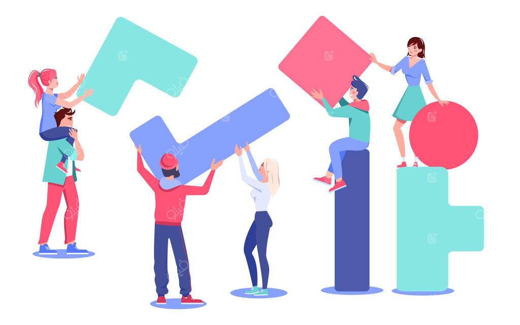 گردهمایی تیمی افراد متنوع برای ساختن اثر