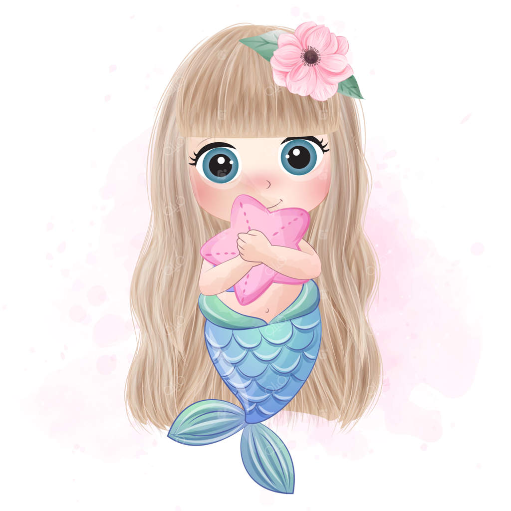 پری دریایی بامزه در آغوش یک ستاره دریایی