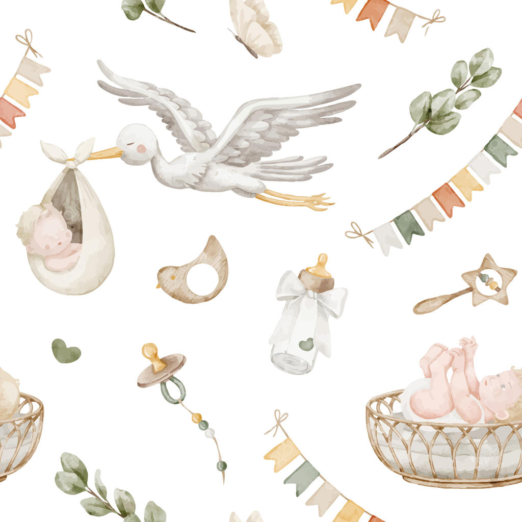 هنر آبرنگی دل‌نشین با طرح‌های نوزادی برای اتاق کودک - پرو وکتور