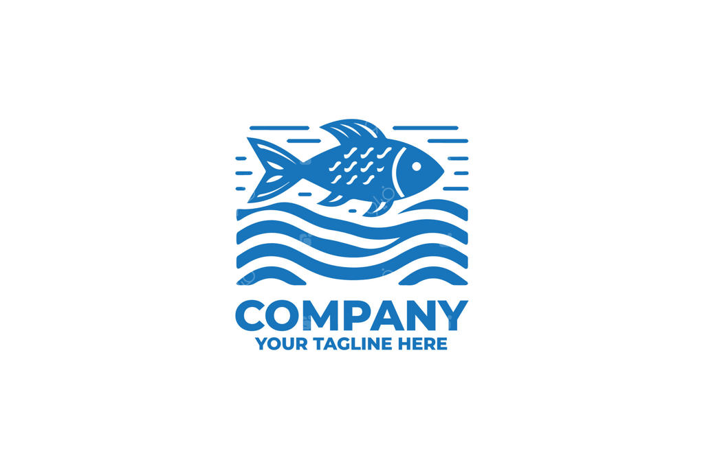 لوگوی وینتیج ماهیگیری با خطوط موج‌دار در طرح سیاه و سفید