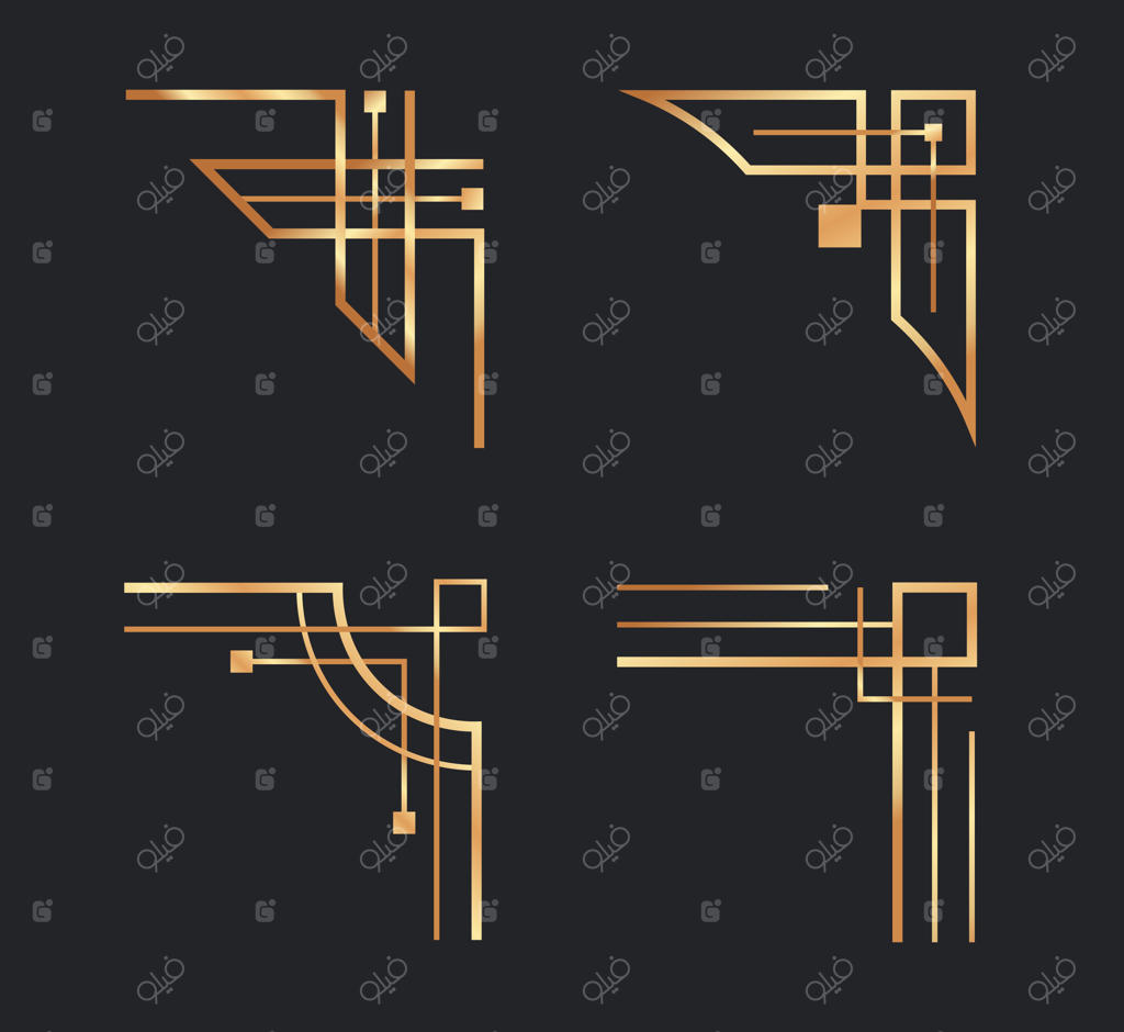 گوشه‌های طلایی آرت دکو و حاشیه‌های هندسی شیک برای تزیین صفحات با طرح‌های کلاسیک و خط‌های طلایی Vintage