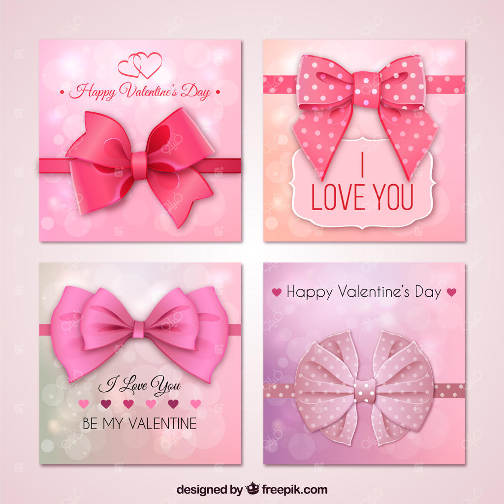 کارت‌های ولنتاین صورتی با یک پاپیون بزرگ