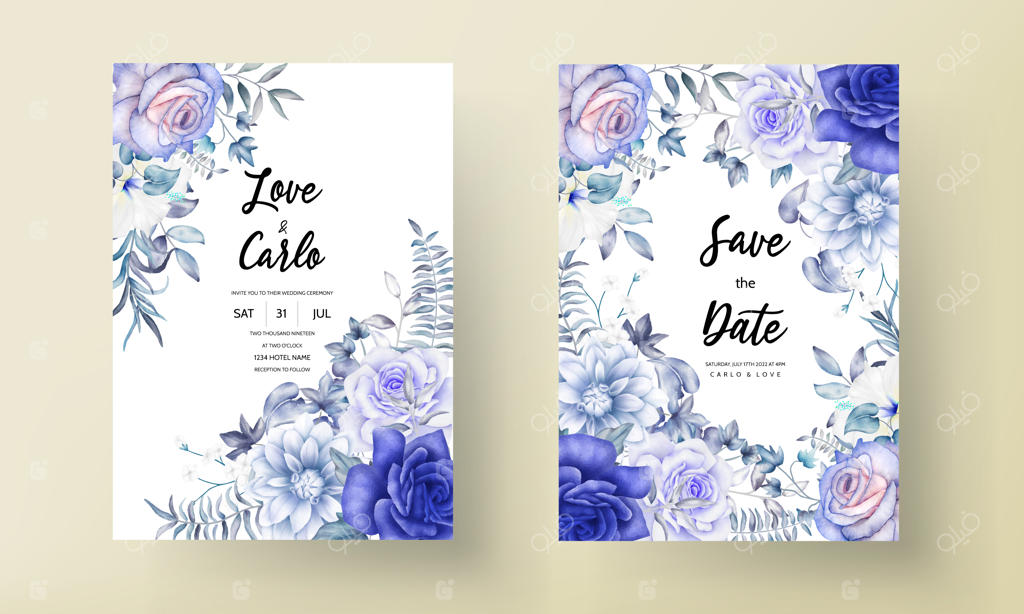 قالب کارت دعوت عروسی با طرح گل‌های آبرنگی شیک