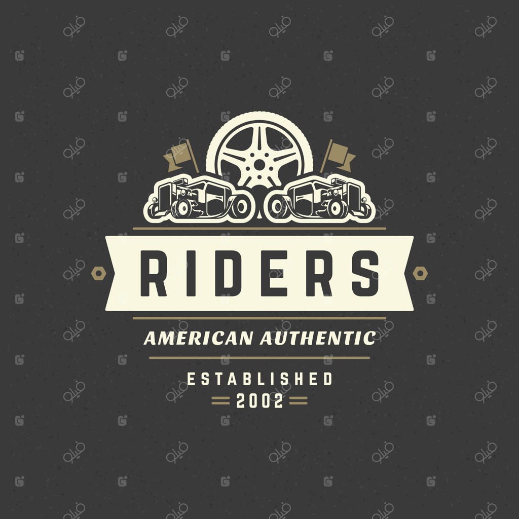 الگوی طراحی لوگو ماشین هات‌ رود به سبک وینتیج برای برچسب یا نشان