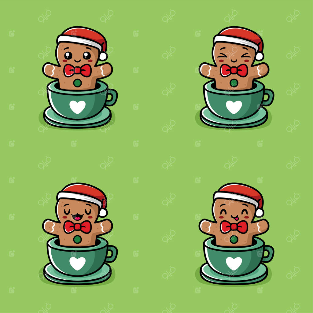 تصویر وکتور استیکر ایموجی نان زنجبیلی در فنجان