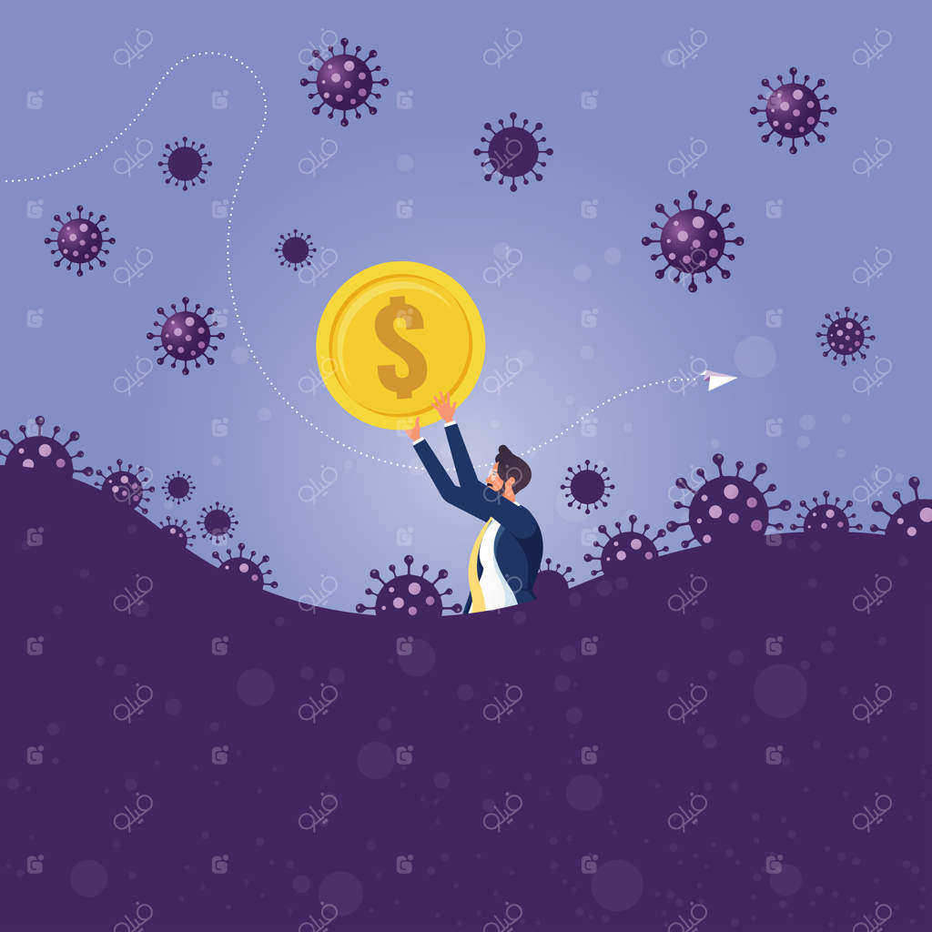 تاجر دلار را در دست دارد و از بحران جدید کرونا وحشت دارد و سعی می‌کند از پول در برابر بحران محافظت کند.