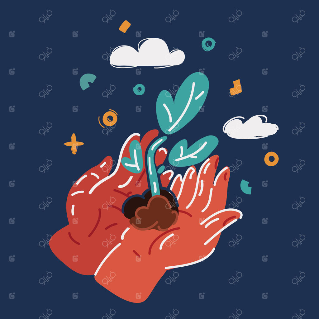 تصویر برداری زنی که به صور فلکی درخشان در آسمان شب اشاره می‌کند