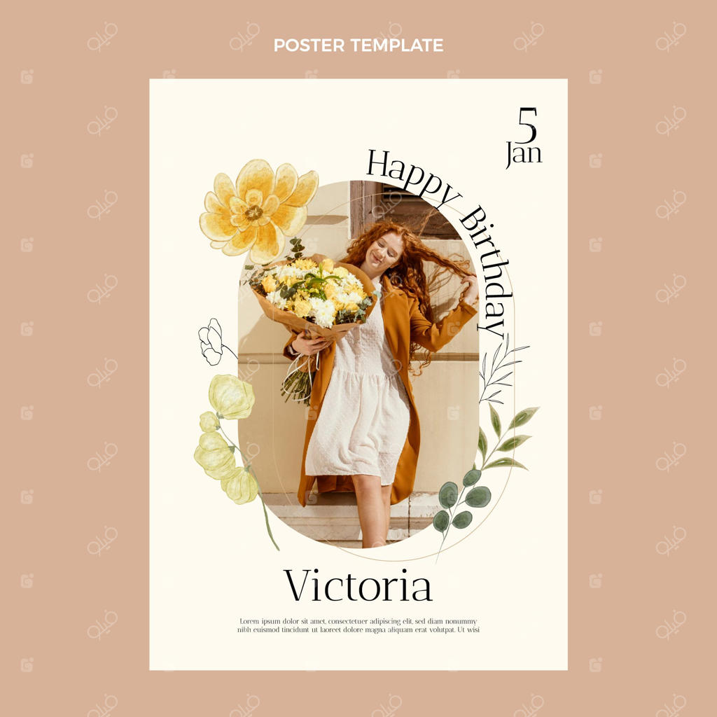 پوستر تولد نقاشی آبرنگی