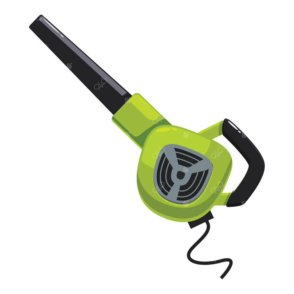 دستگاه دمنده برقی برگ‌ها در باغ پاییزی خشک را جمع می‌کند