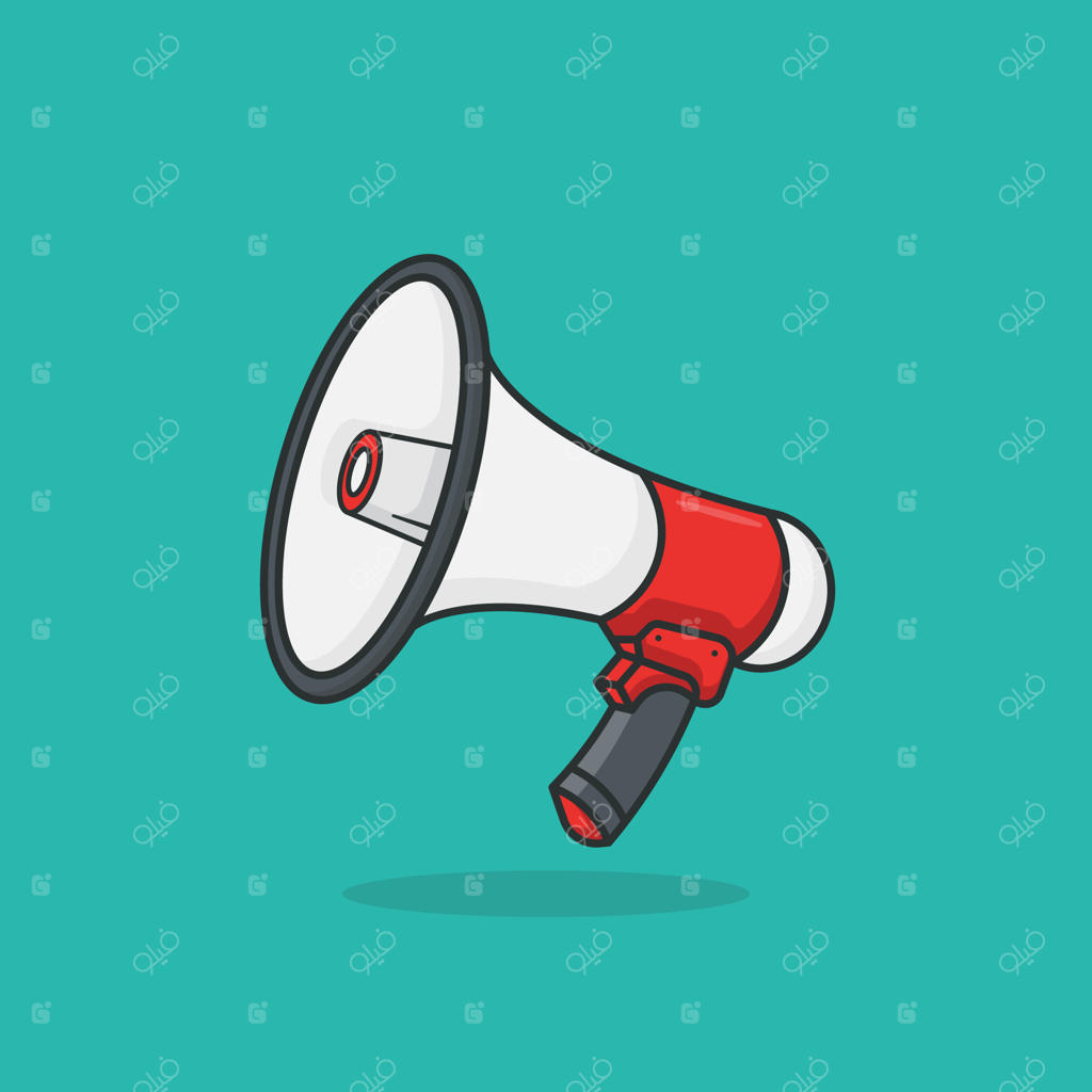 بلندگوی قرمز و سفید با پایین قرمز و دایره سفید در قسمت پایین.