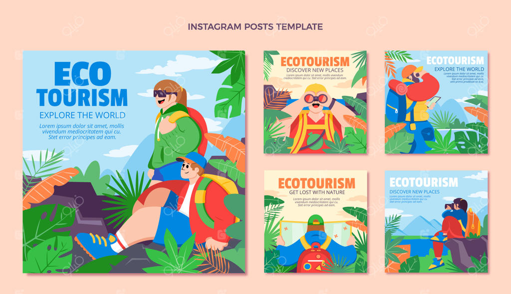 پست‌های اینستاگرامی طراحی دستی با موضوع بوم‌گردی