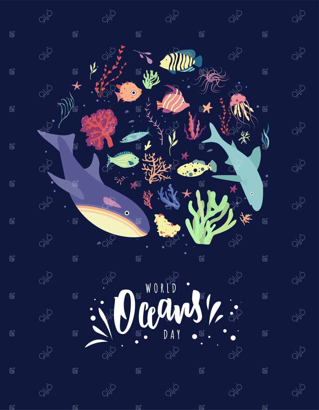 کارت طراحی دستی روز جهانی اقیانوس‌ها