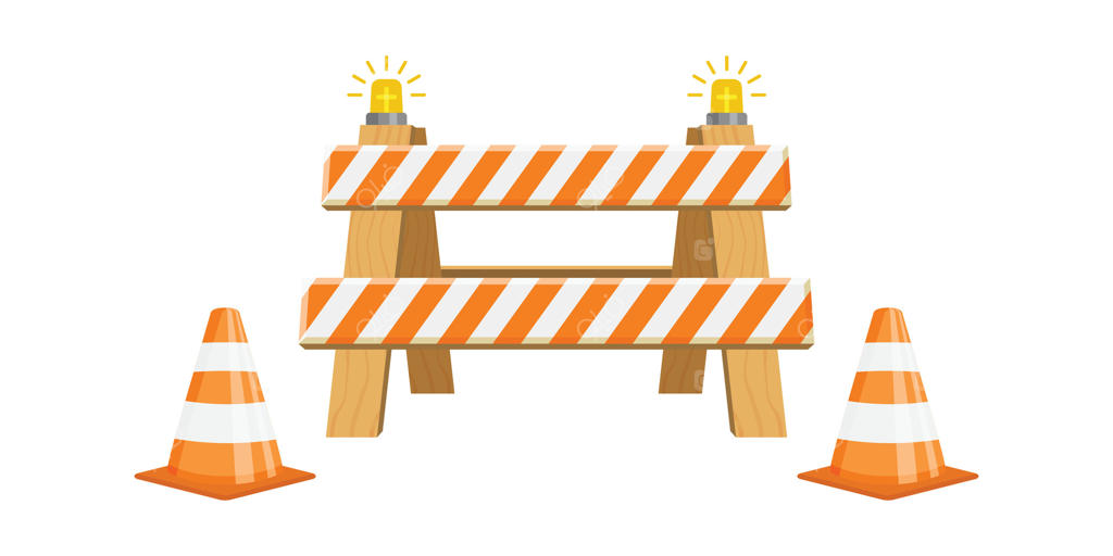 نماد مانع ترافیکی جاده به سبک تخت. تصویرسازی کار جاده‌ای در پس‌زمینه‌ای مجزا. مفهوم تجاری علامت موانع ایمنی.