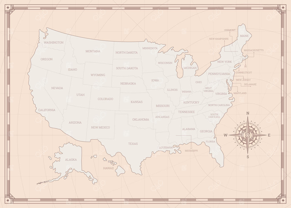 تصویر نقشه آمریکا با آبرنگ قدیمی