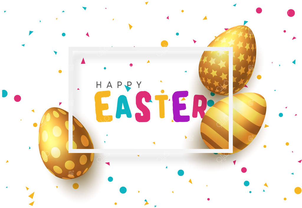 کارت تبریک عید پاک. قاب سفید با حروف رنگارنگ و تخم مرغ‌های طلایی. پس‌زمینه روشن با کاغذ پاشیده‌های جشن. تصویر برداری.