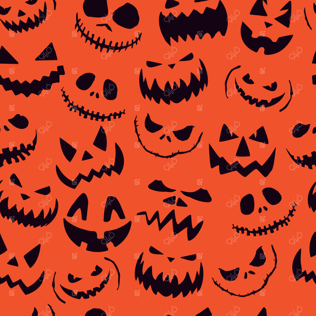 الگوی پس‌زمینه وکتور چهره‌های ترسناک کدو تنبل هالووین