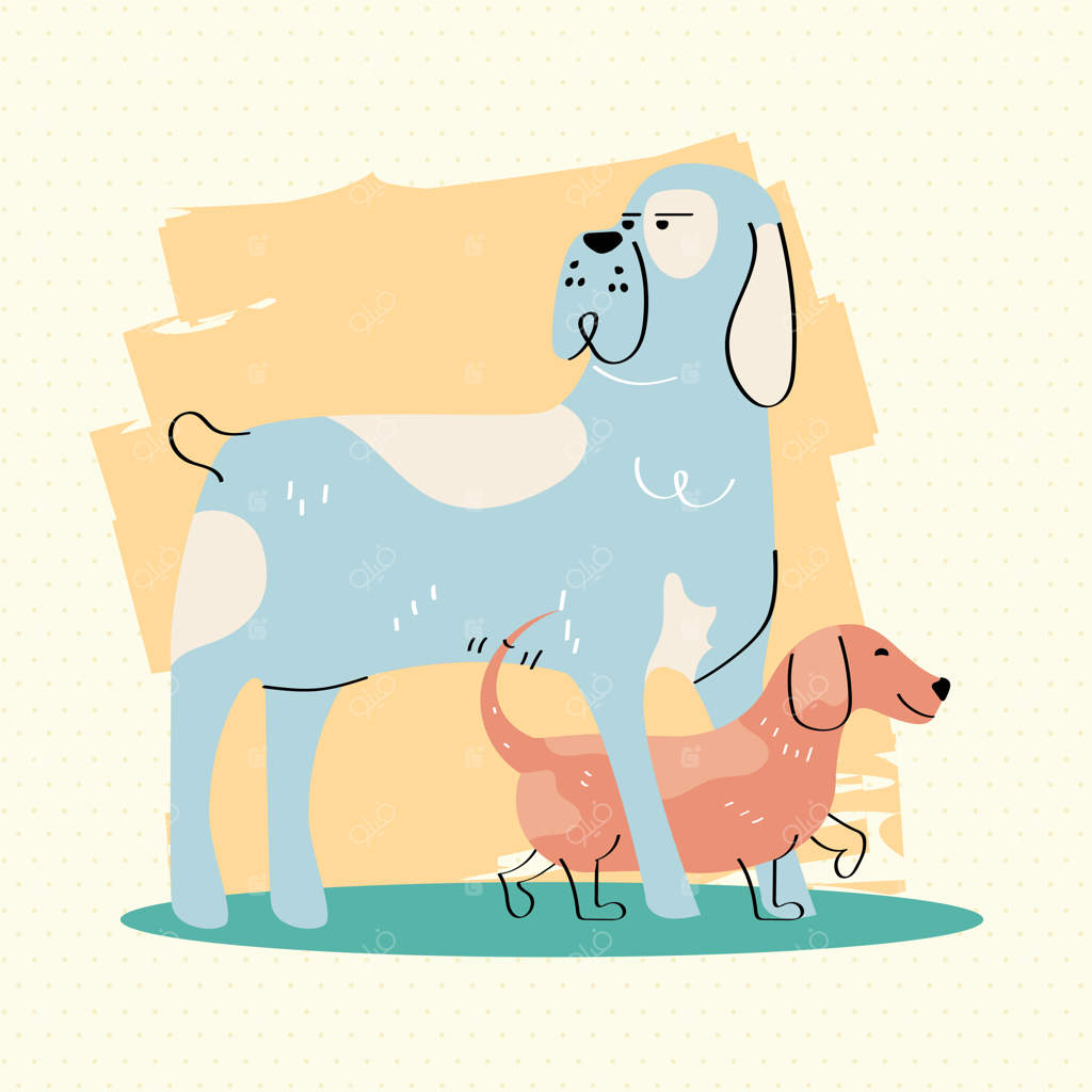 دو سگ در حال قدم‌زدن در چشم‌انداز