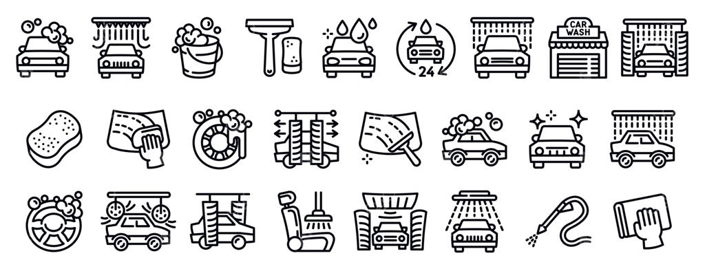 مجموعه آیکون‌های کارواش، سبک خطی