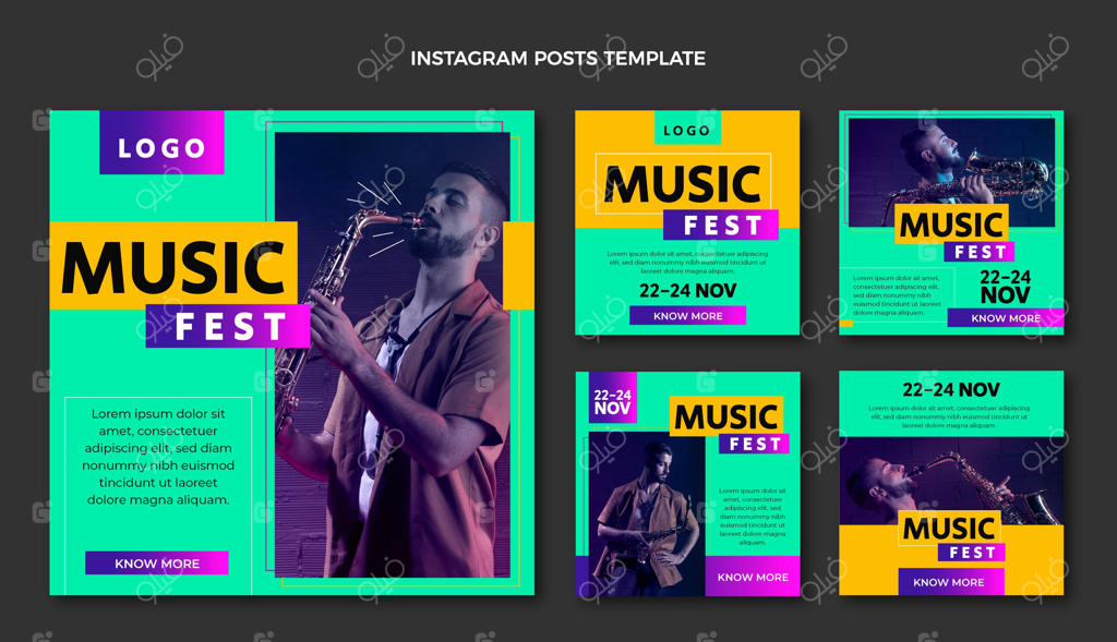 پست‌های اینستاگرامی فستیوال موسیقی با طراحی مینیمال و فلت