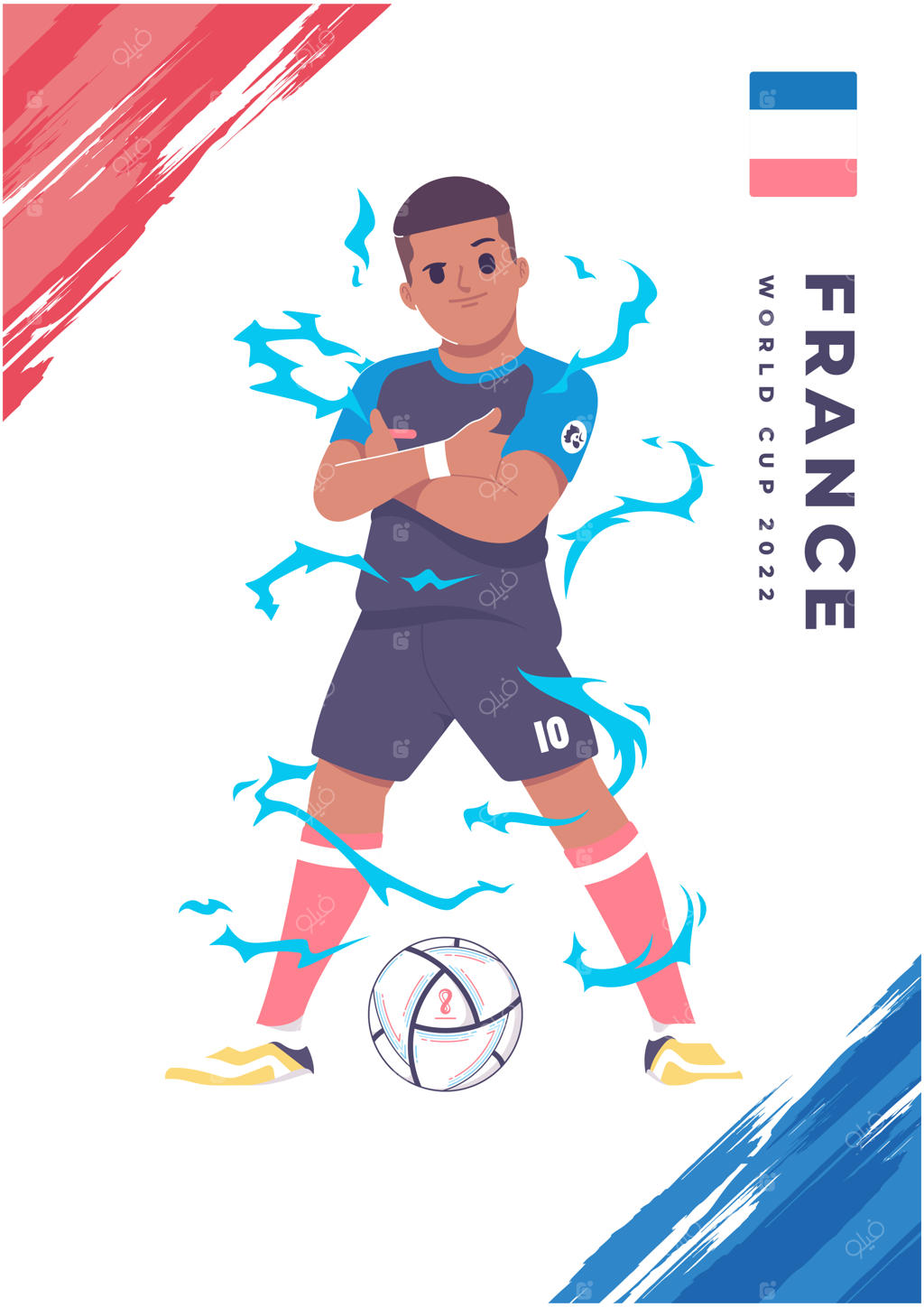 طراحی پوستر نمادین بازیکن فوتبال فرانسه برای سری مسابقات جام جهانی