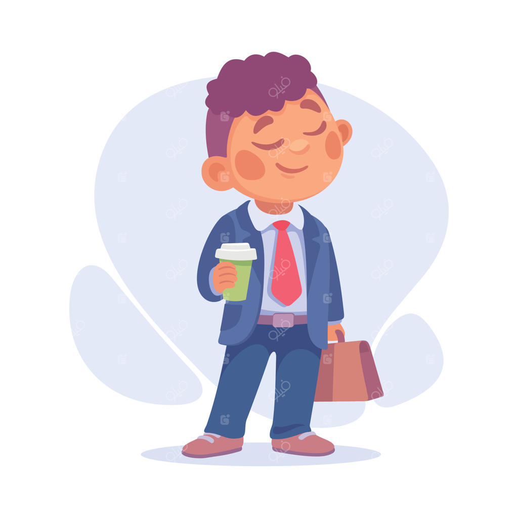 تصویر پسر بچه‌ تاجر با کت و شلوار و قهوه به عنوان شغل کودکانه