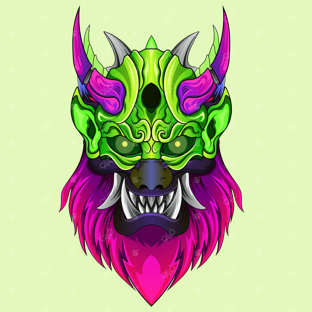 تصویر سر شیطان به سبک فرهنگ ژاپنی: ماسک‌های شوم از شیاطین و هیولاهای ژاپنی