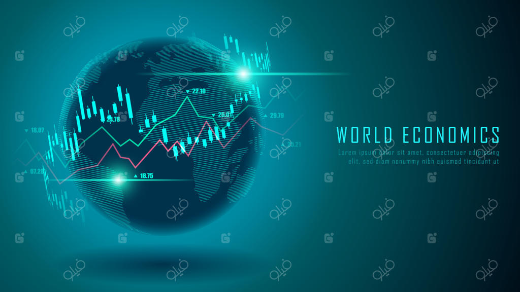 طرح مفهومی و آینده‌نگرانه کره زمین و نمودار؛ مناسب برای سرمایه‌گذاری، روندهای اقتصادی و ایده‌های تجاری. پس‌زمینه انتزاعی مالی