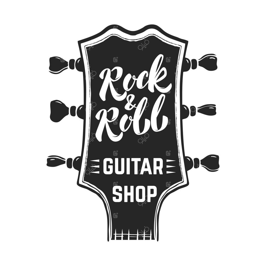 راک‌ اند رول: سر دسته گیتار با نوشته‌ها - عناصر برای لوگو، برچسب، نشان، تابلو، پوستر، تصویر