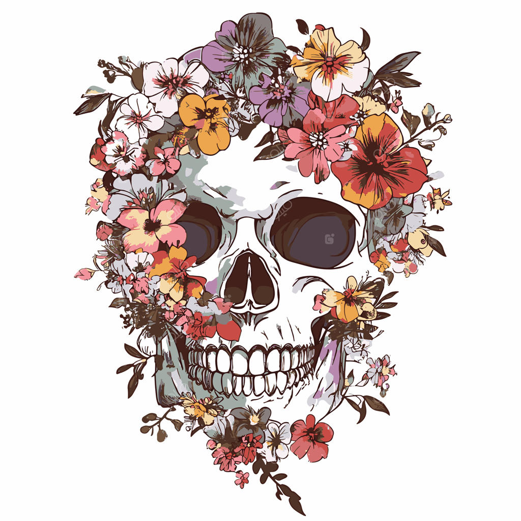 جمجمه با گل‌ها