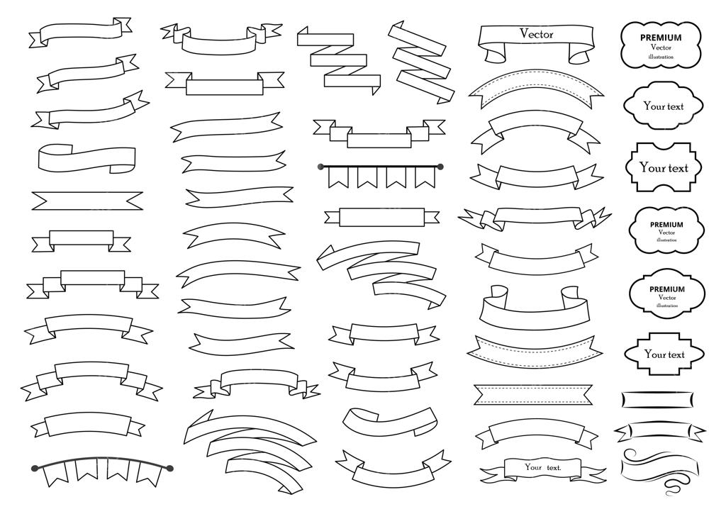 مجموعه وکتور المان‌های روبان در طرح‌های وینتج، مدرن و ساده