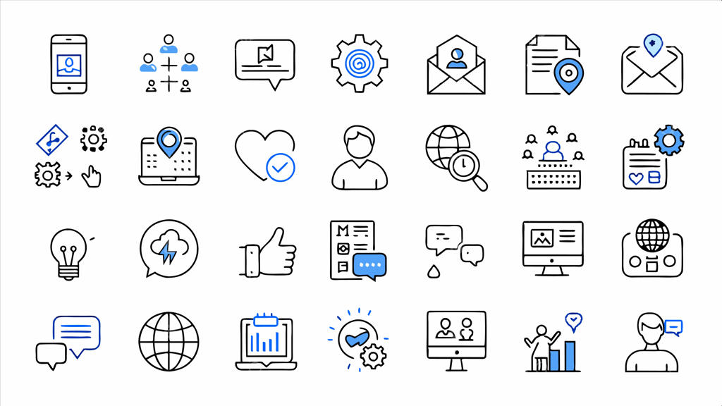 مجموعه آیکون شامل مرد و لپ‌تاپ