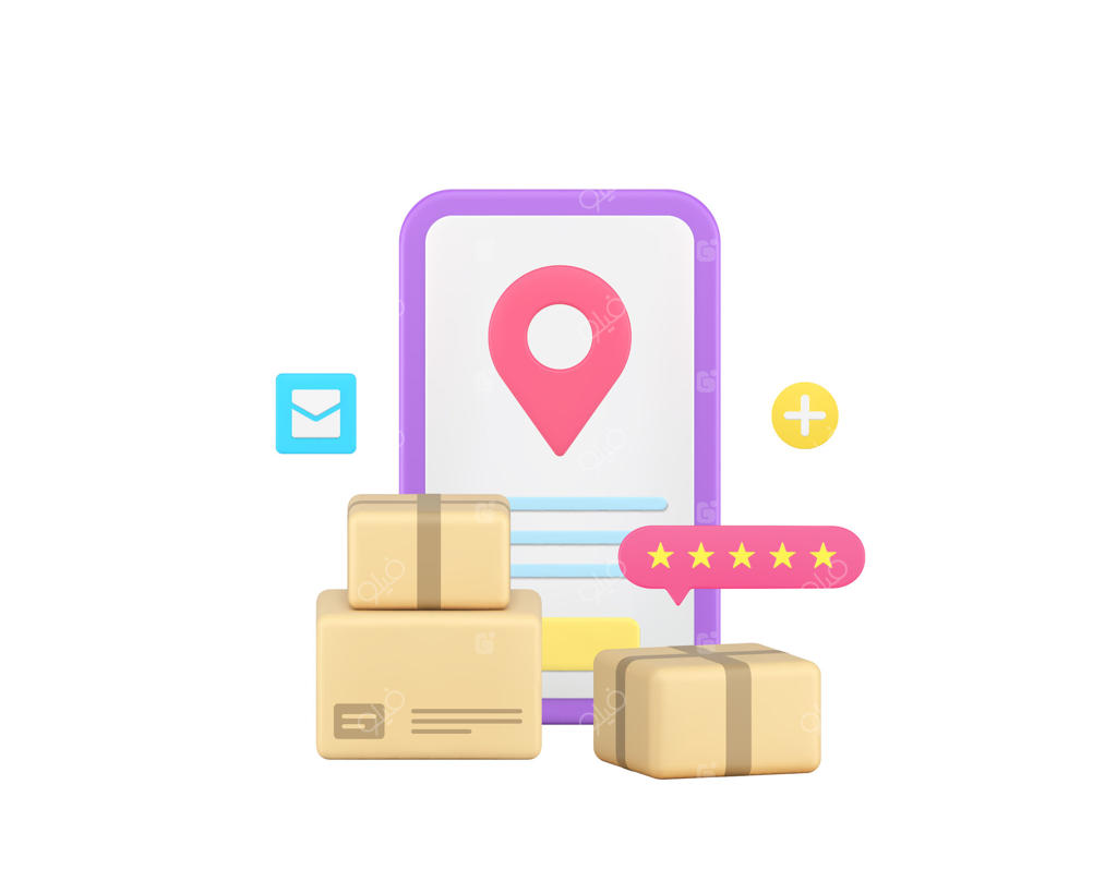 تصویر آیکون سه‌بعدی ردیابی بسته پستی روی گوشی هوشمند