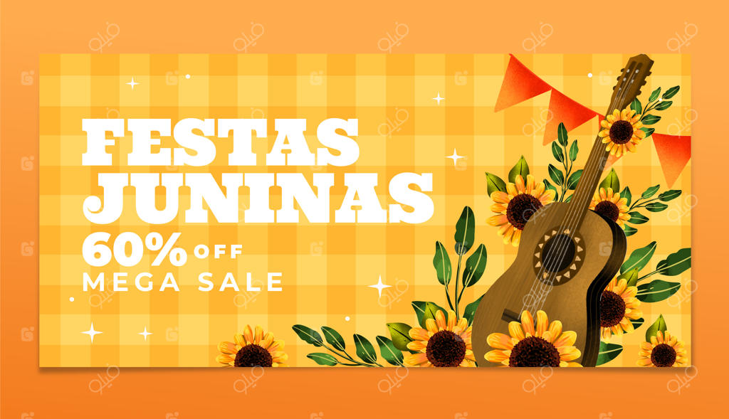 بنر تخفیف جشن‌های ژوئن با طرح آبرنگی