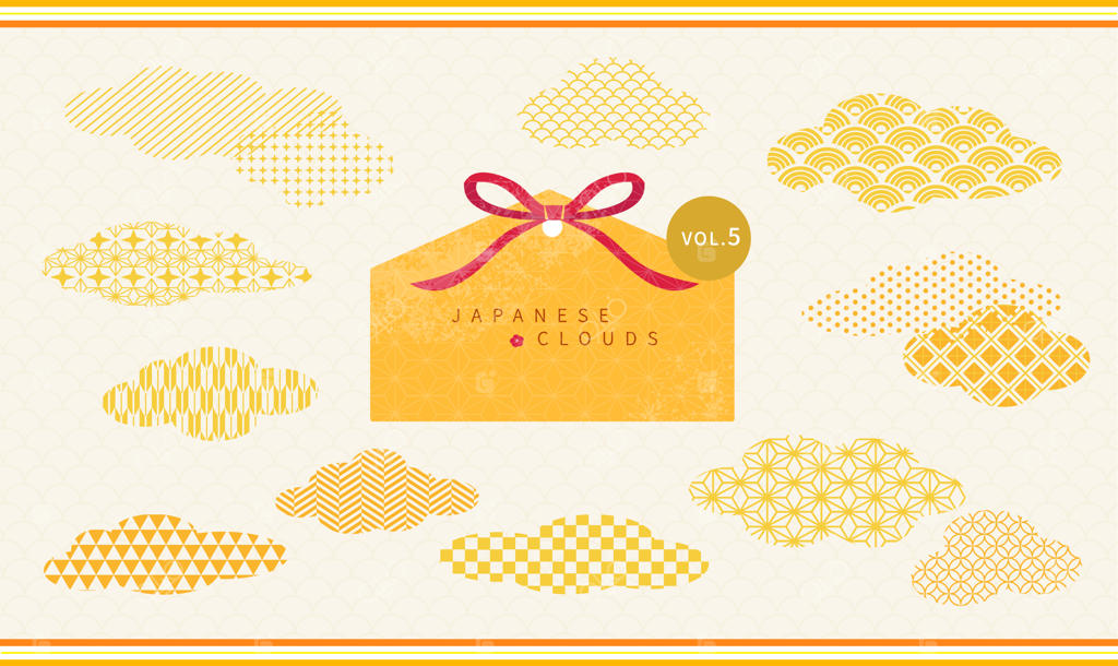 مجموعه‌ای از الگوهای انتزاعی شرقی ژاپنی با ابرهای کلاسیک