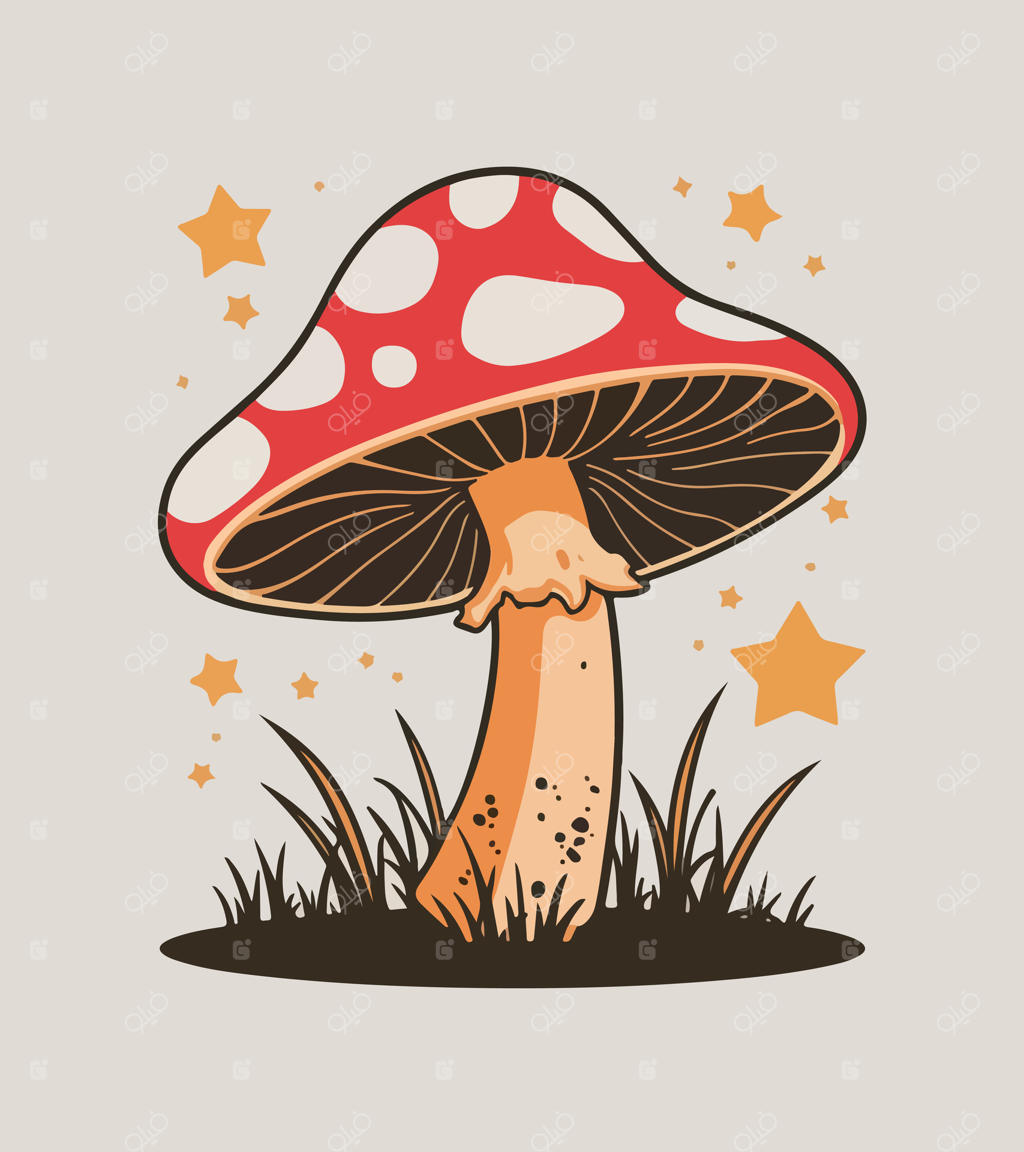 نقاشی قارچ با ستاره زرد