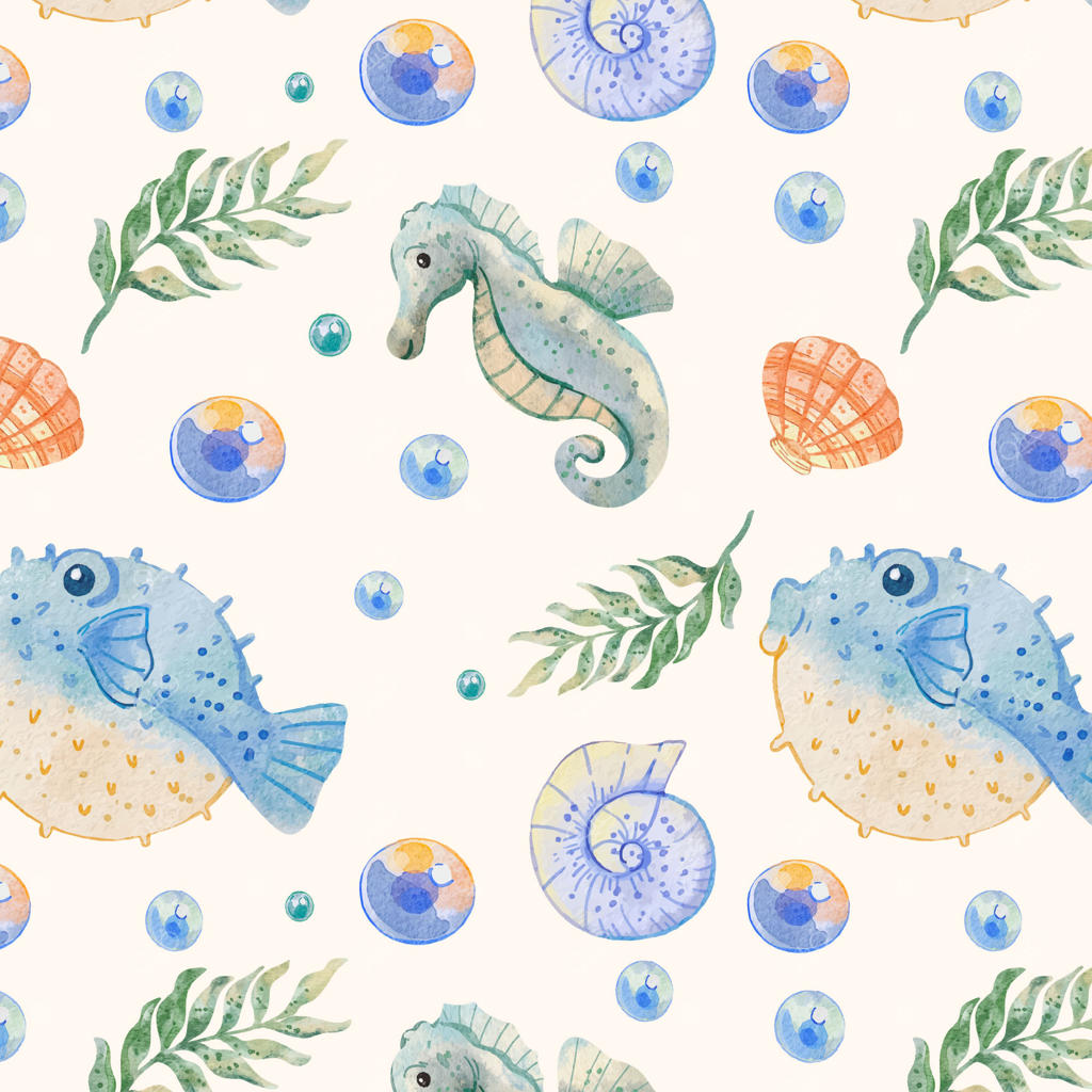 طرح پترن حیوانات دریایی آبرنگی
