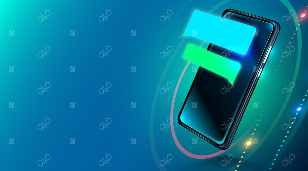 گوشی هوشمند مدرن با حباب‌های خالی چت روی صفحه نمایش. پیامک یا پیامک در تلفن همراه