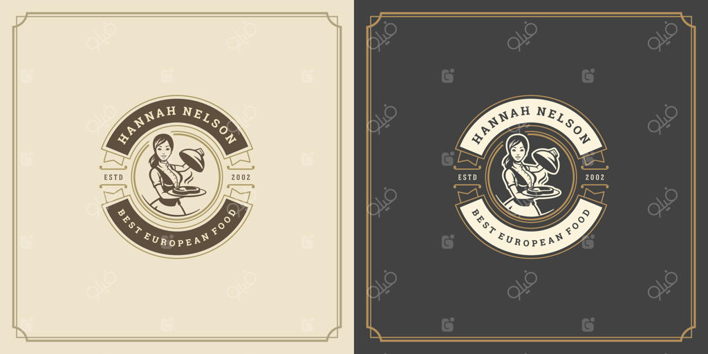 ایلوستریشن قالب لوگوی رستوران برای منو و تابلو کافه