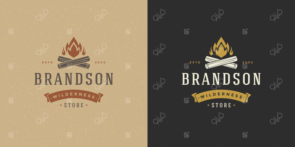 لوگوی آتش کمپ: طراحی جنگل و آتش‌دان برای چاپ یا پیراهن