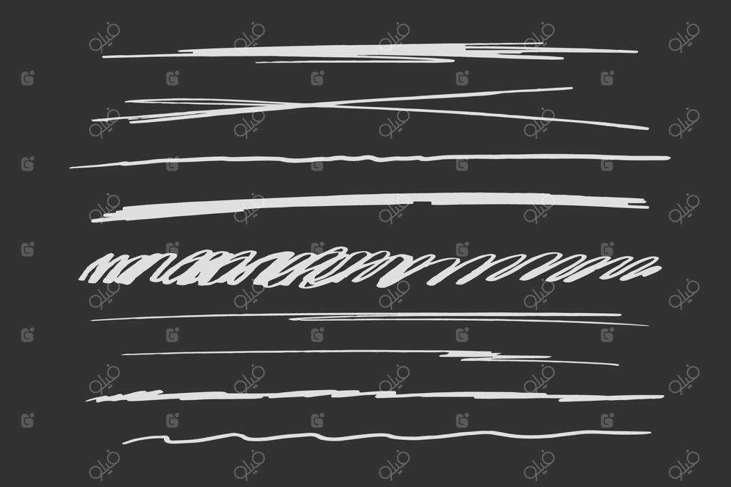 خطوط خط‌کشی شده، خطوط گچ‌بر و زنجیره خطوط مارکر، منحنی‌های دست آزاد و موج‌دار که بافت ساده دارند و روی زمینه تیره قرار گرفته‌اند. مجموعه‌ای خلاقانه از خطوط طبیعی یا آثار مداد شمعی و خط‌خطی‌کردن.