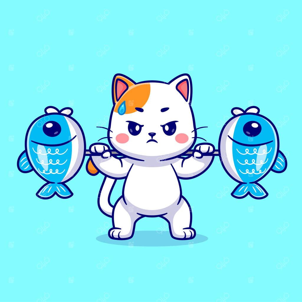 آیکون وکتور کارتونی گربه بامزه با هالتر ماهی - مفهوم ورزش حیوانات