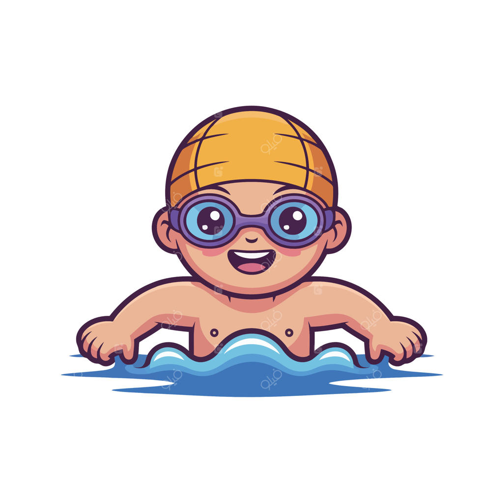 شناگر جوان و پرنشاط با کلاه و عینک شنا در حال لذت بردن از آب؛ تصویری شاد و سرزنده مناسب برای تفریحات تابستانی و ورزش‌های آبی