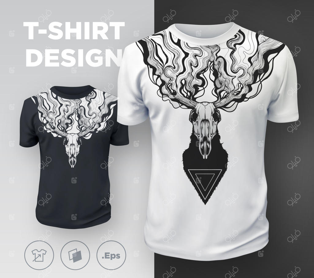 چاپ مدرن و انتزاعی تیشرت با طرح گوزن مرده.