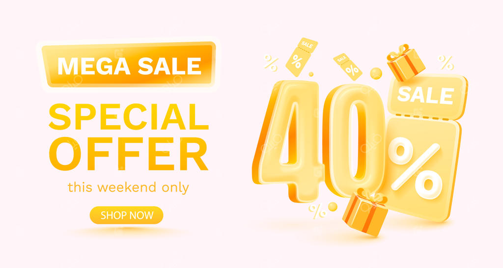 تخفیف ویژه ۴۰ درصدی! فروش فوق‌العاده با جعبه هدیه و چک هدیه - بنر و پوستر فروش ویژه وکتور