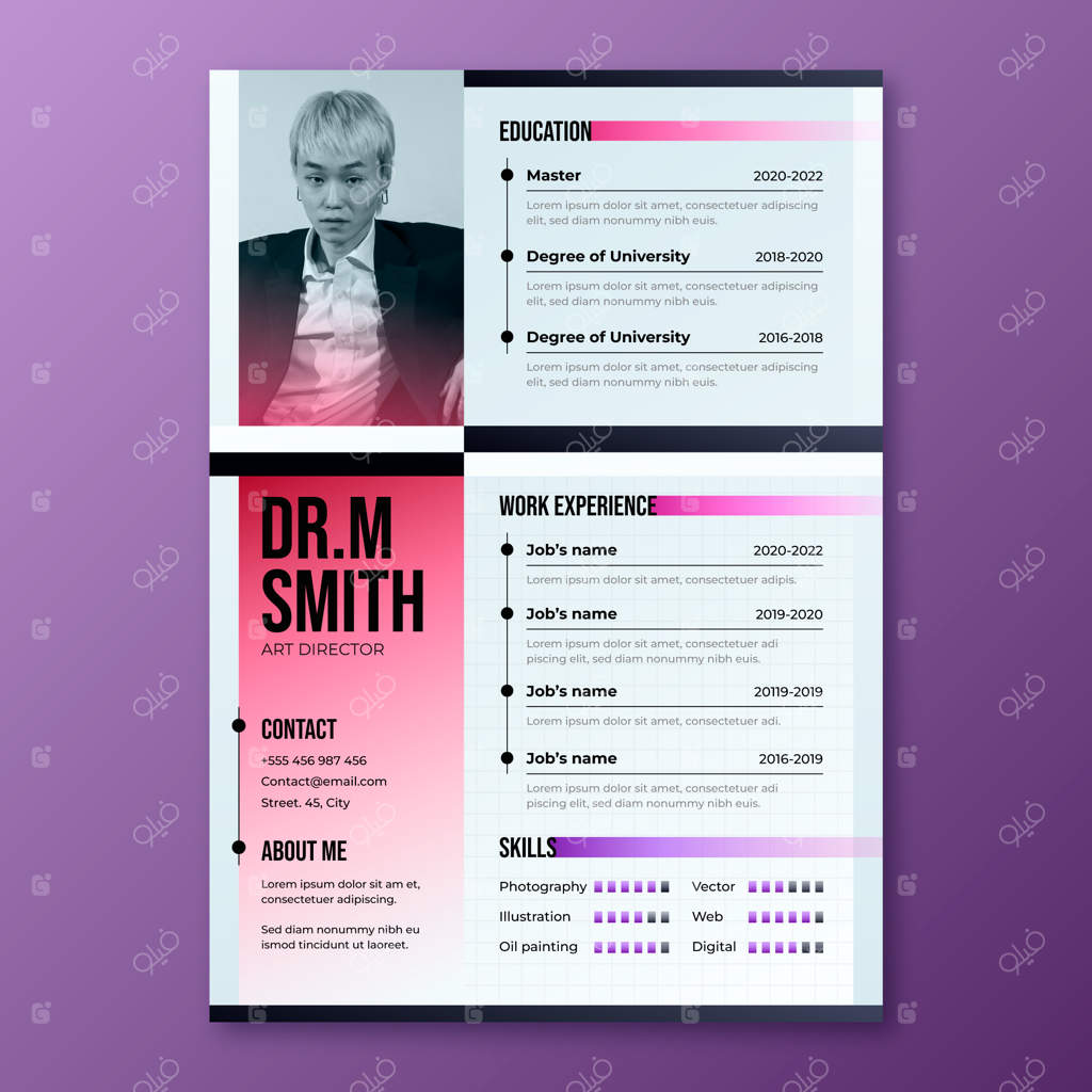 قالب رزومه مینیمالیستی و رترو با طراحی گرادینت