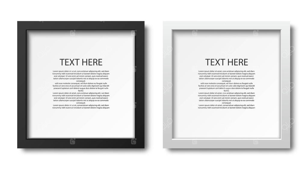 قاب عکس مربعی به رنگ سفید و مشکی، مناسب ارائه، با پس‌زمینه سفید.