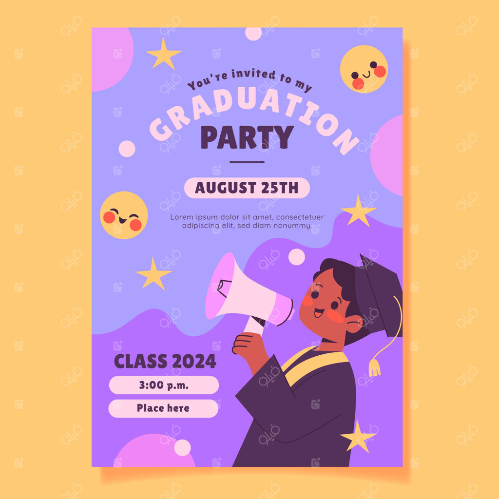 قالب دعوت‌نامه جشن فارغ‌التحصیلی با طراحی دستی