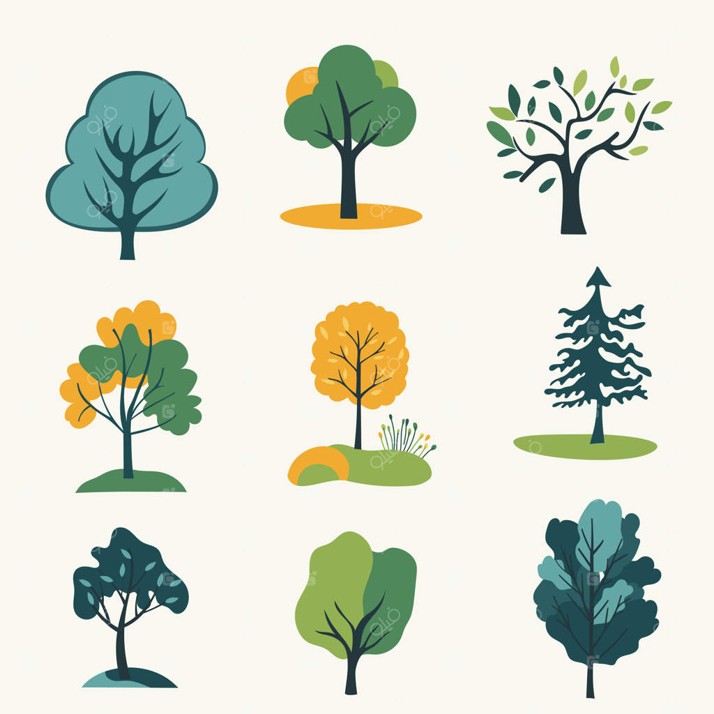 تصویر برداری درختان سبز کارتونی